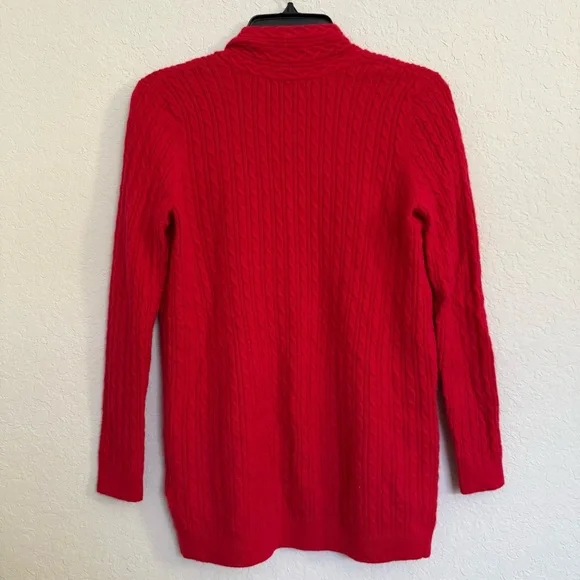 Lands End Red Cashmere Cable Knit Cardigan Size S Preppy Quiet Luxury Old Money - Picture 2 of 7